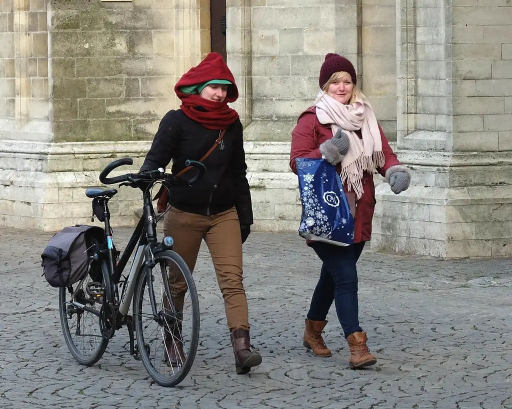 girlfriends, bicycle, hiking, glove market, nature, antwerp, street, city, street photography, cathedral, cold, scarf, jackets, hat, people