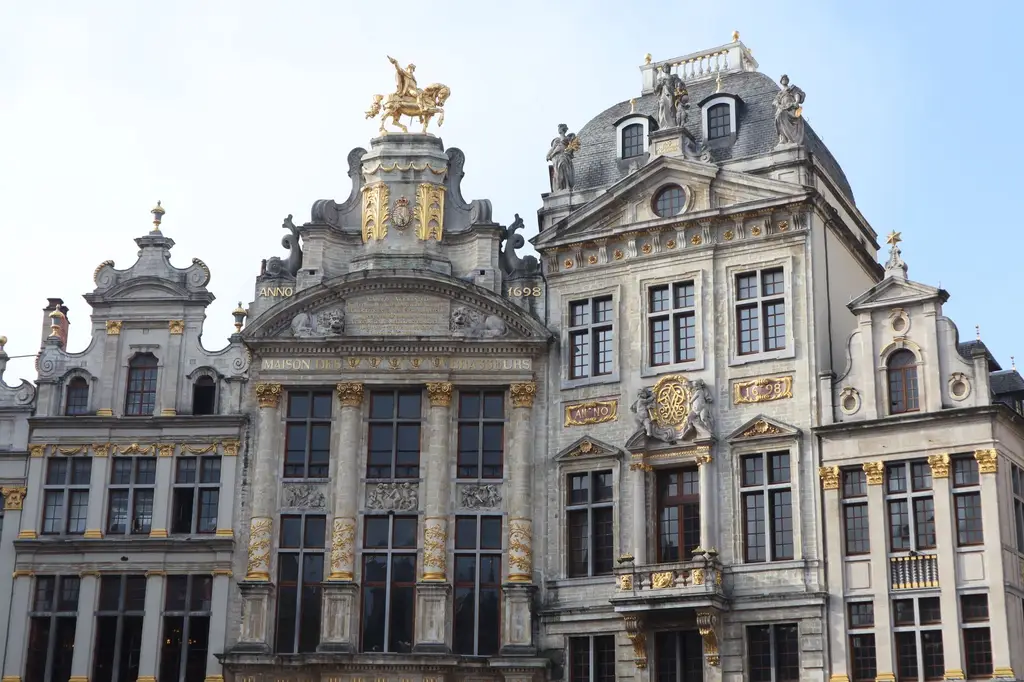 Captivating facade of Gothic and Baroque architecture at the Grand Place in Brussels, Belgium.
