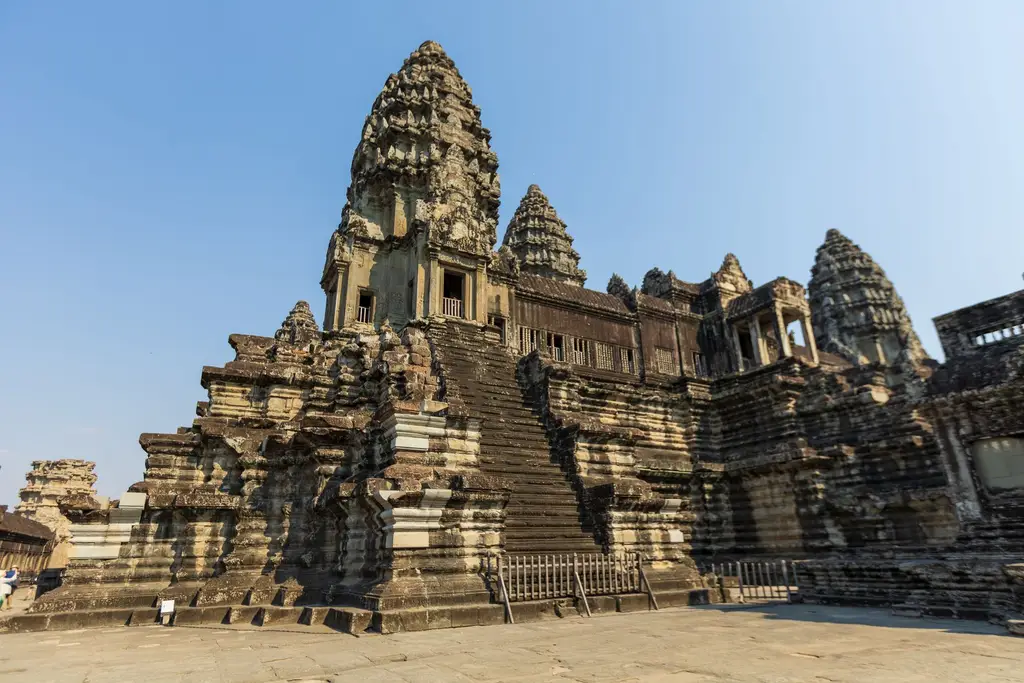 Stunning view of the ancient Angkor Wat temple complex in Siem Reap, Cambodia.