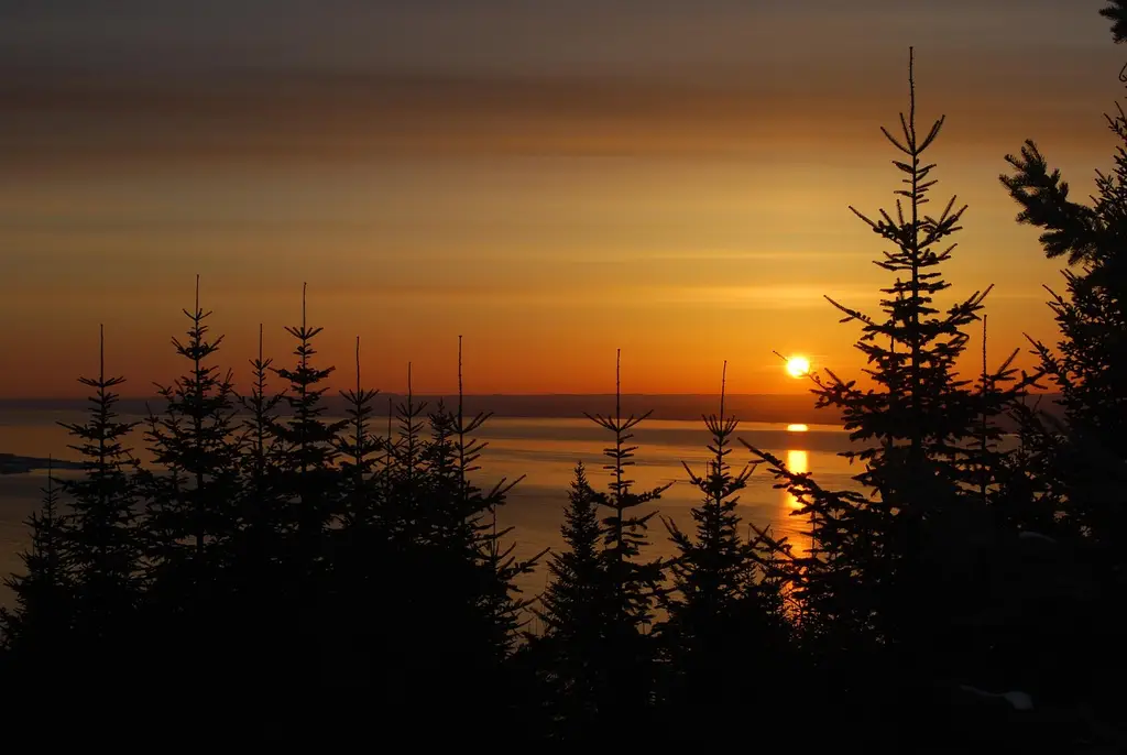 sunrise, st lawrence river, nature, boreal forest