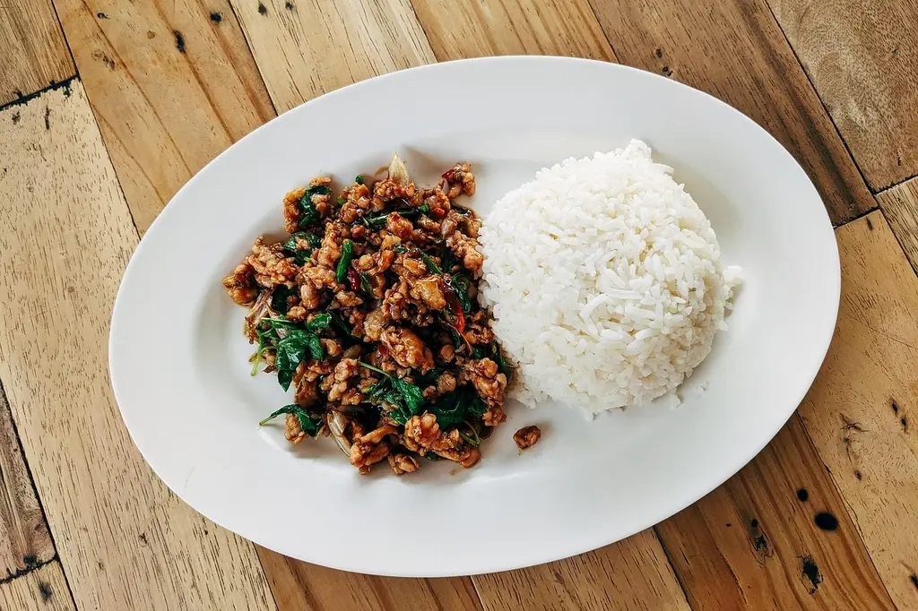 rice, white rice, basmati, foodie, food, nourishment, diet, dish, dinner, having lunch, snack, meal, recipe, thai, pork, minced meat, spicy, white rice, white rice, white rice, white rice, white rice