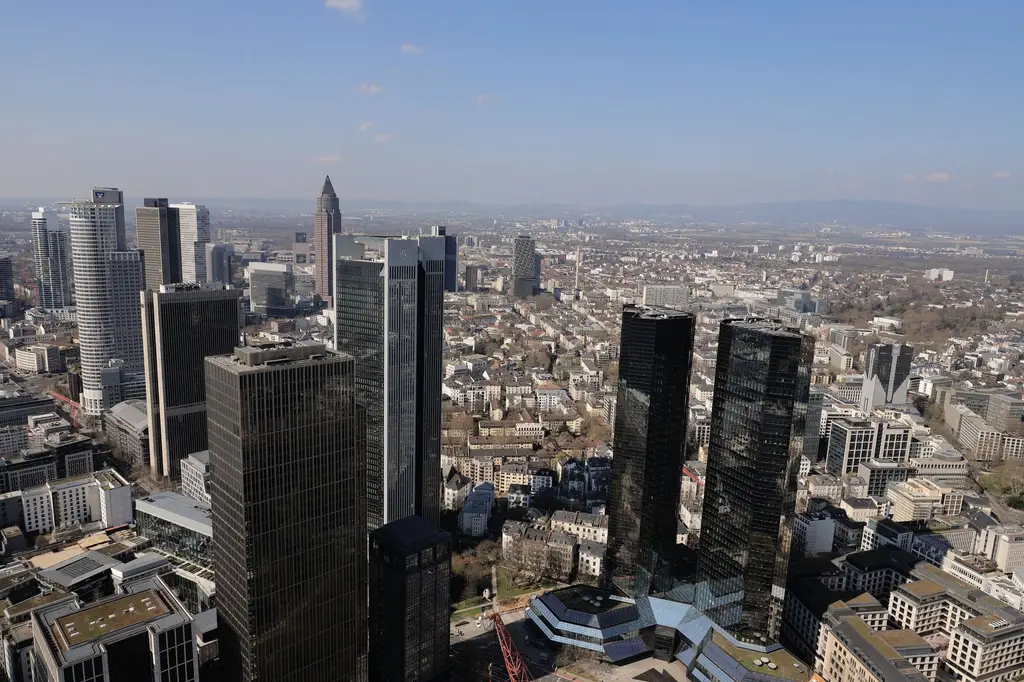 Aerial view of Frankfurt am Main showcasing its iconic skyscrapers and cityscape.