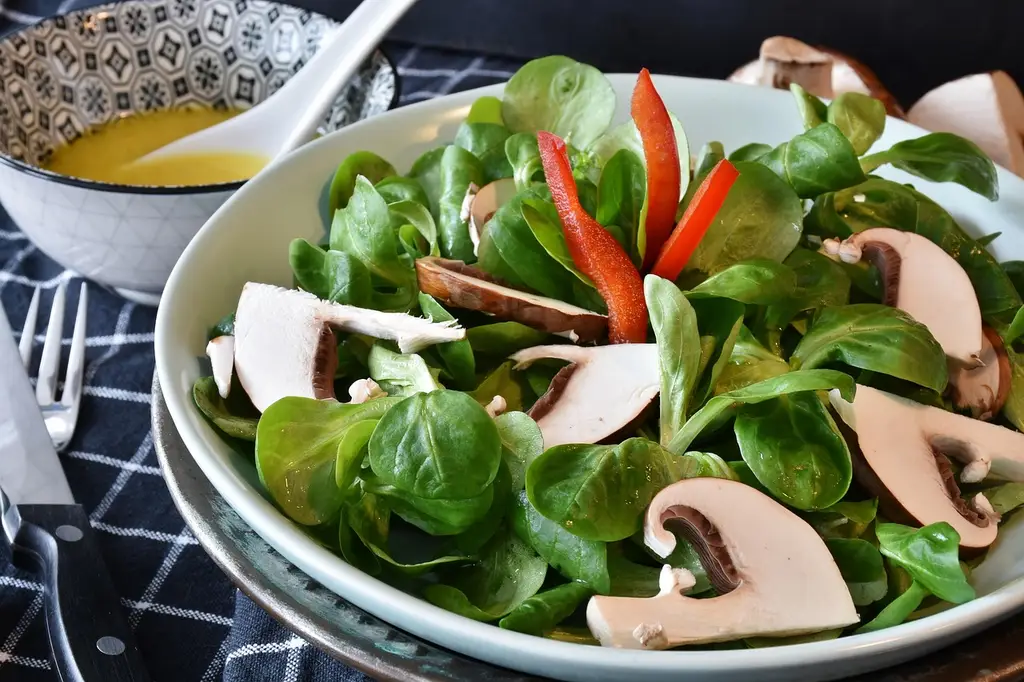 lamb's lettuce, rock, mushrooms brown mushrooms, raw food, green, salad sauce, dressing, vegetarian, healthy, nature, vegan, spring, nourishment, cook, kitchen, food, vegetables, enjoy the meal, salad, salad plate, mixed salad, vitamins, light food, close up