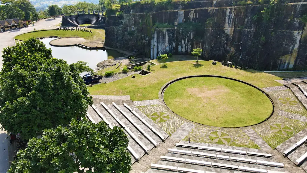 Stunning aerial shot of Tebing Breksi, Bantul, showcasing the beautiful natural amphitheater.