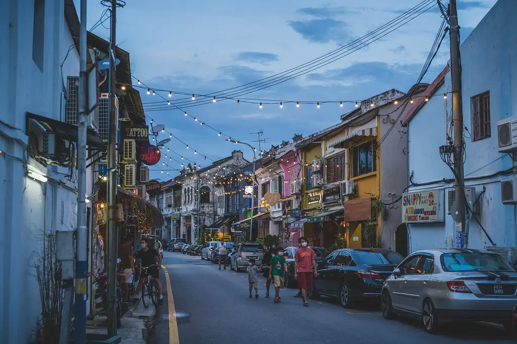 sunset, street, town, people, walk, nature, walking, night