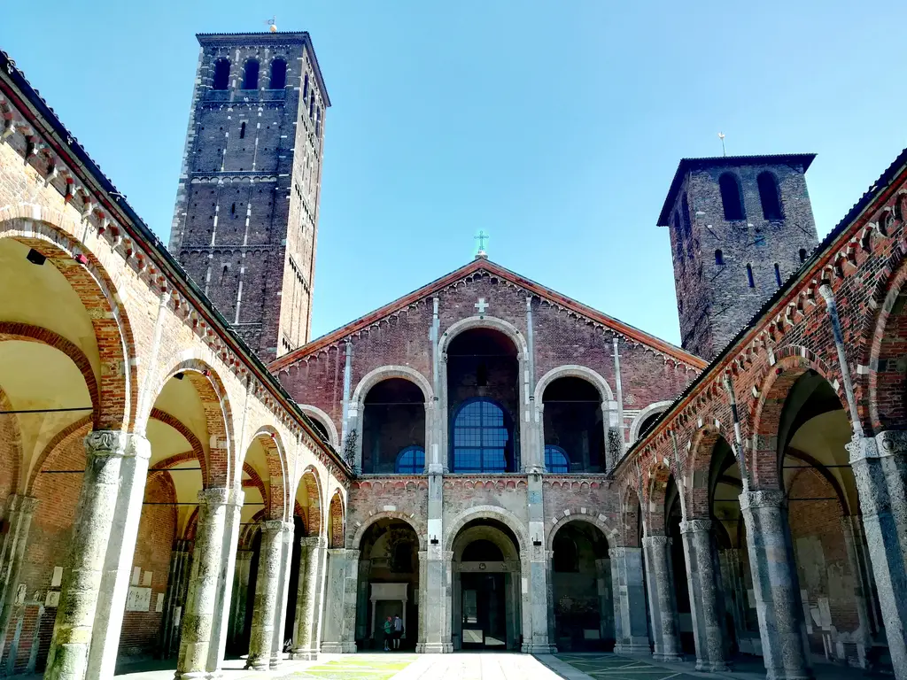 Inner courtyard of the Basilica of Sant'Ambrogio in Milan in Italy