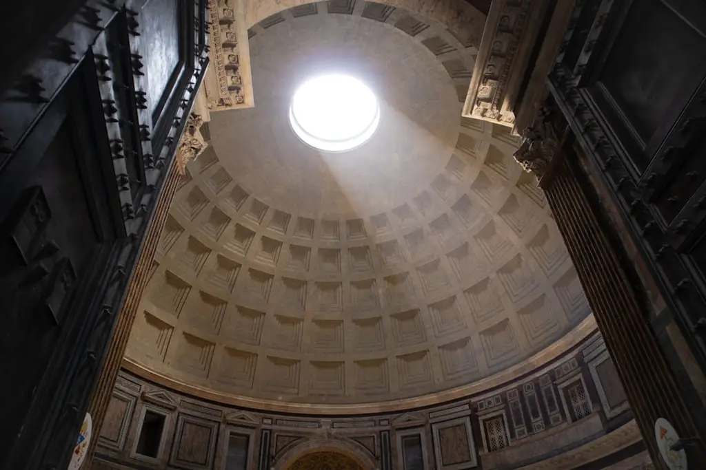 Light shines through the dome of the pantheon