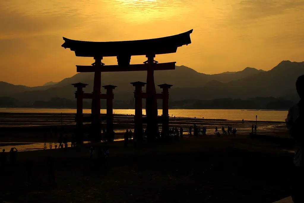 Floating torii at sunset