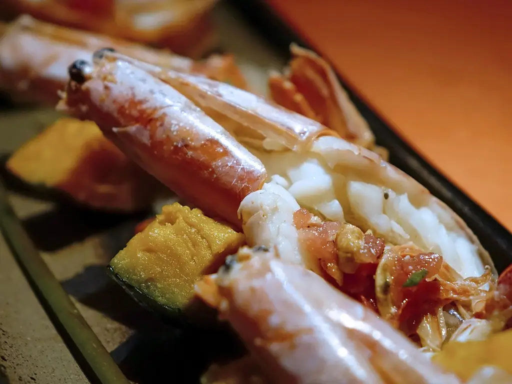 prawn, shrimp, pumpkin, seafood, grilled, cuisine, food, cooked, fusion, restaurant, brown restaurant