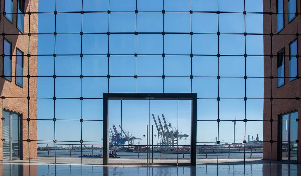 window, glass, building, house, water, port, nature, crane, architecture