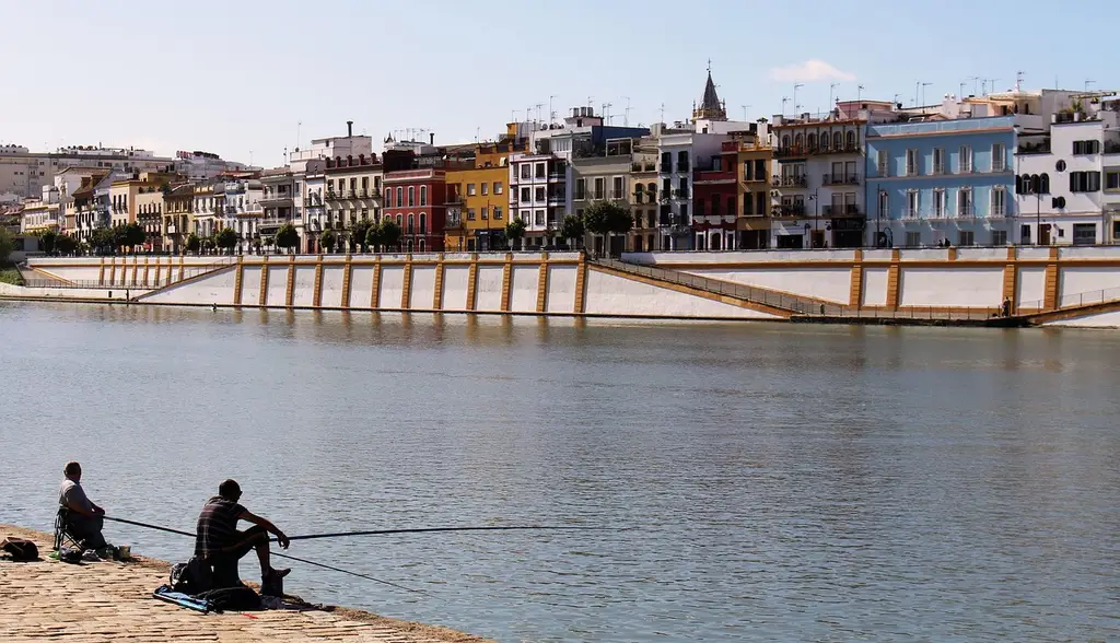 seville, spain, river, guadalquivir, triana, calle betis, gold tower, monuments, andalusia, architecture, bridge, tower, city, cathedral, building