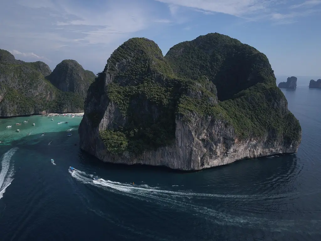 mountain, asia, panorama, waters, landscape, nature, travel, sea, island, tourism, ocean, thailand, phi phi, vacations, ship, the beach, maya bay, maya beach, aerial photography, drone, boat, koh phi phi, summer, rock, maya bay, maya bay, maya bay, maya bay, maya bay