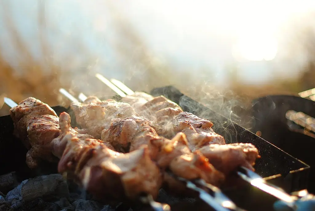 shish kebab, meat, kubny plan, delicious, grilled meat, food, skewers, brazier, bbq, frying, on the nature, grill, summer, fried, fry, grille, vacation, chicken kebab, delicious dish, close-up, picnic, smoke, nature, bokeh