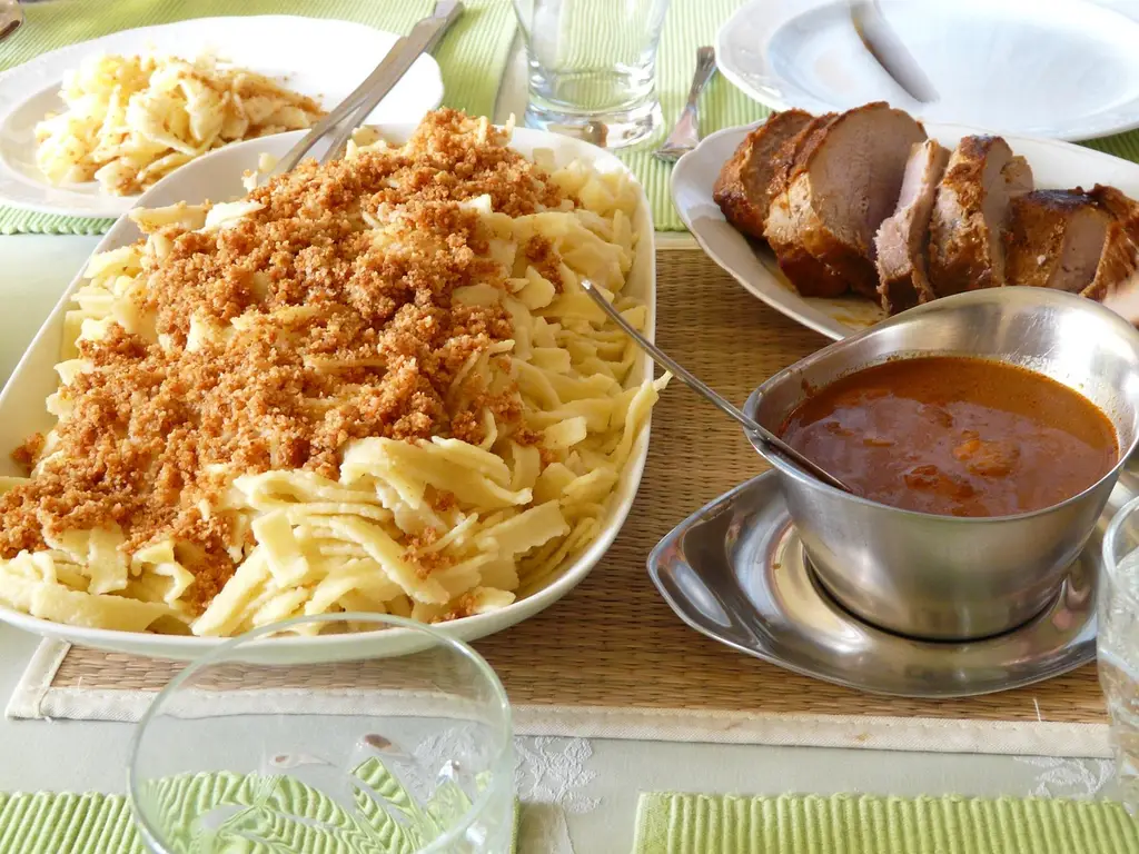 sunday roast, roast pork, spaetzle, sauce, swabian dish, hearty, enjoy the meal, having lunch, plate, cutlery, breadcrumbs, swabian, dish, sunday roast, sunday roast, sunday roast, spaetzle, sauce, sauce, sauce, breadcrumbs, breadcrumbs, breadcrumbs, breadcrumbs, breadcrumbs