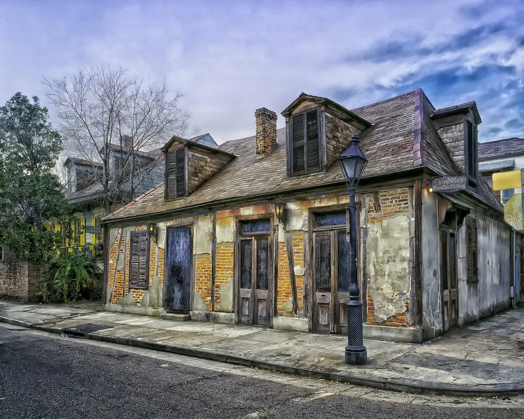 lafitte's blacksmith shop, new orleans, louisiana, urban, nature, city, street, landmark, historic, hdr, sky, clouds, architecture, sidewalk, pavement