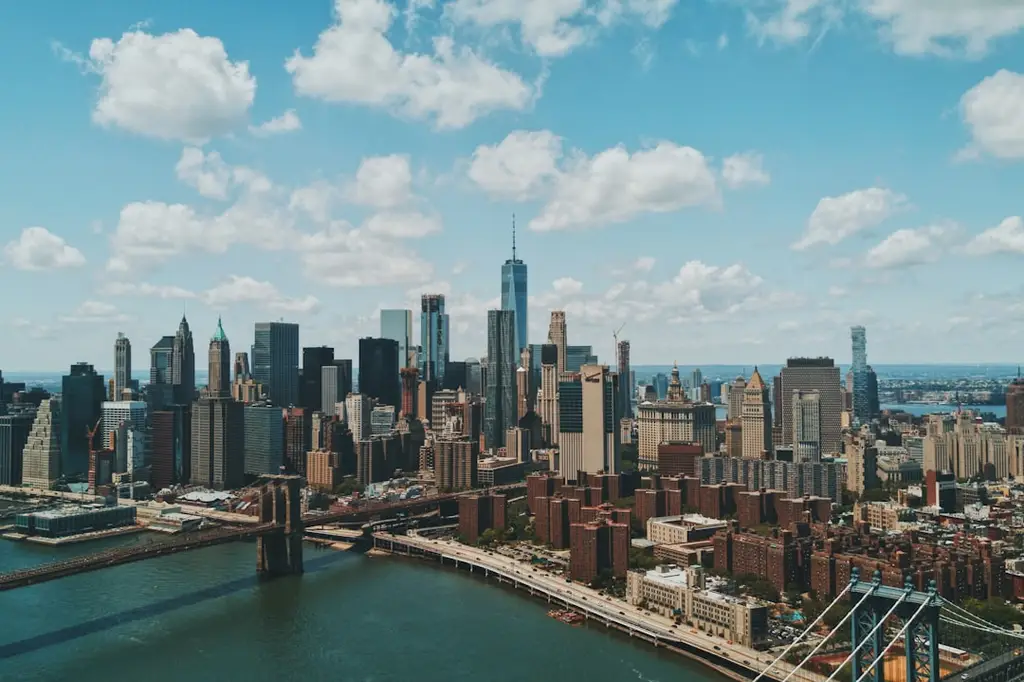 The Manhattan skyline and Brooklyn Bridge over the East River in New York