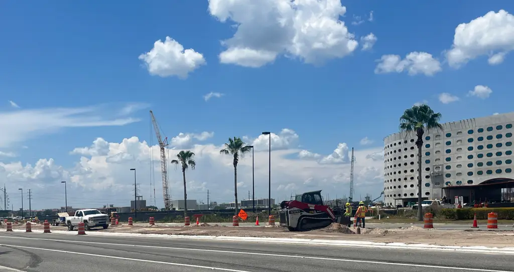 Road works Universal Bld, Orlando and in the background Universal’s Epic Universe (construction site) May 2023
