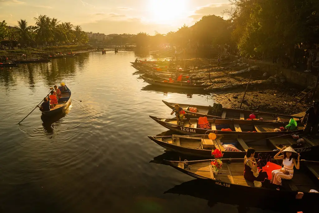 sunset, nature, boat, river, country, hoi an, vietnam, hoian, water