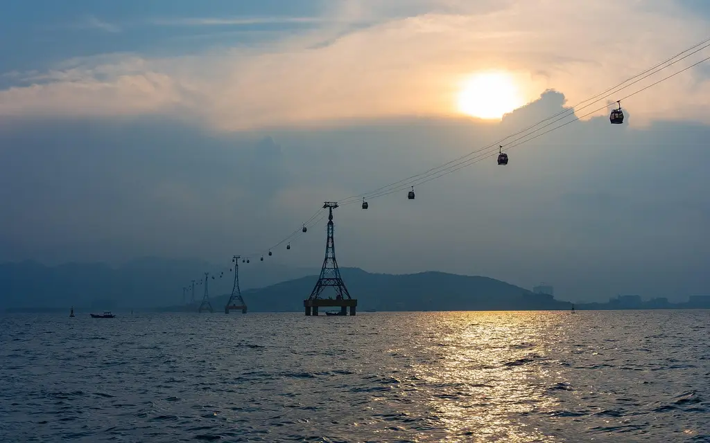 vietnam, nha trang, pearl island, nature, sea, cable car, sunset
