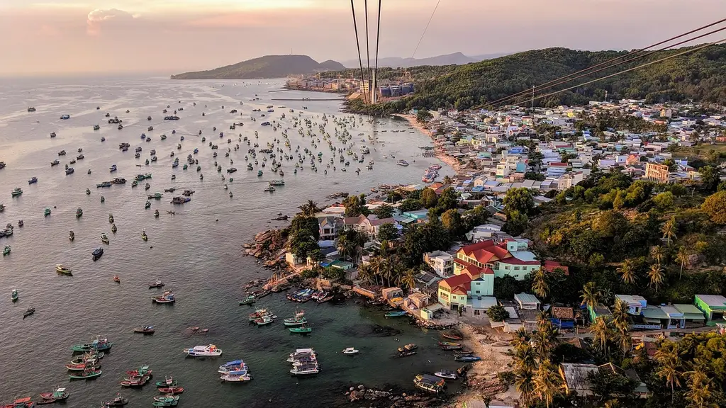 sea, port, boats, nature, phu quoc, vietnam, cable car, marine, city, view, travel, dusk